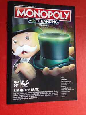 2018 Voice Banking Edition Monopoly Instructions Rules Booklet Book Guide