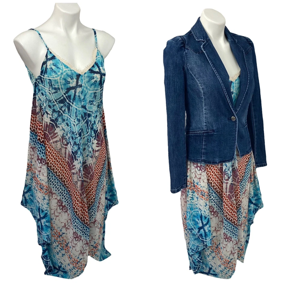 American Rag Handkerchief Dress Womens Small Lot Denim Blazer Blue Summer Beach - Image 2 of 4