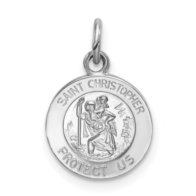 Sterling Silver St. Saint Christopher Round Medal Charm Pendant 0.71''