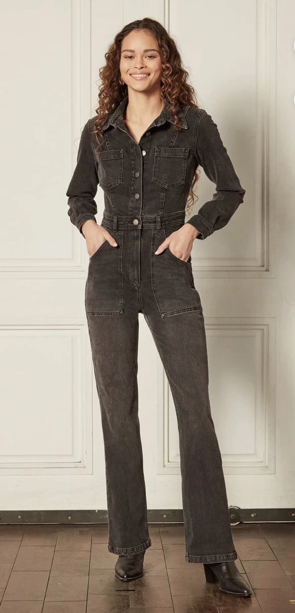 Boyish 0 Denim Jumpsuit Long Sleeve Button Up Cotton Stretchy Sz 4