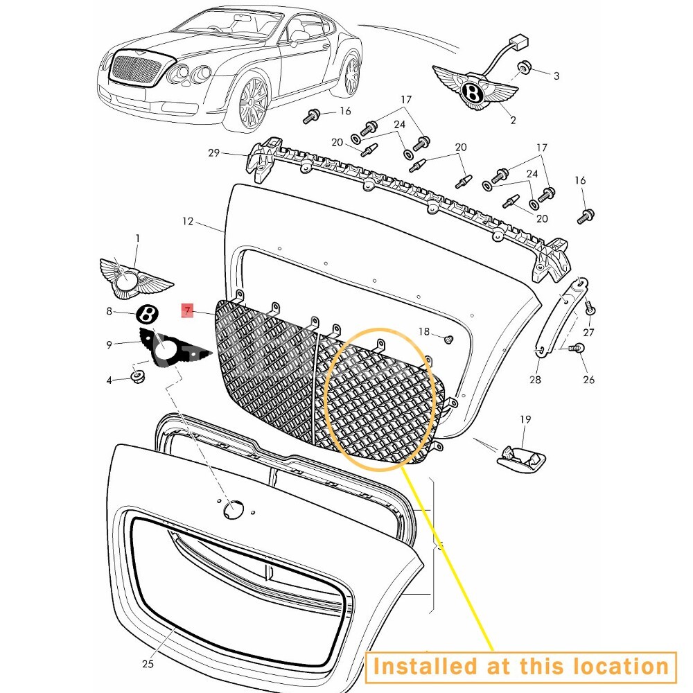 Bentley Continental 2004-2010 FRONT+LEFT Grille P/N 3W0853683D