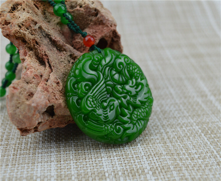 Natural Hetian Jade Dragon Phoenix Jade Pendant Antique Amulet