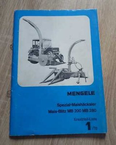 Mengele Maishäcksler MB200 + MB280 Ersatzteilliste