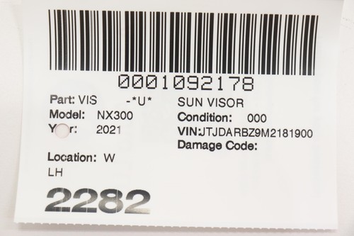 2018 - 2021 LEXUS NX300 FRONT LEFT SIDE SUN VISOR SUNVISOR OEM BEIGE_EA03 - Picture 10 of 10