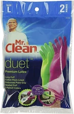 Mr. Clean Duet Premium Latex Gloves Large 2 Pairs 2 Colors  Brand New Sealed