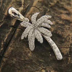 Authentic 1.50 CT Round Cut Real Moissanite Palm Tree Shaped Pendant 14K White Gold Plated
