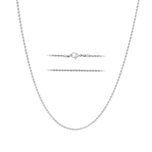 KISPER 24k White Gold 2mm Stainless Steel Rope Chain Necklace with Lobster Clasp - Picture 11 of 13