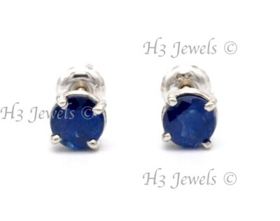 14 Karat massiver Weißgold natürlicher Saphir Ohrstecker 2,03 ct Schraubverschluss