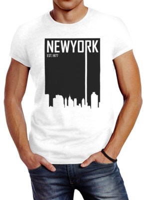Herren T-Shirt New York Skyline Aufdruck Slim Fit Neverless 