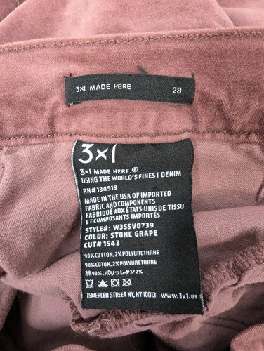 3X1 NYC Made Here Pants Women's Size 28 Stone Grape Velvet High Rise Stretch - Picture 11 of 13