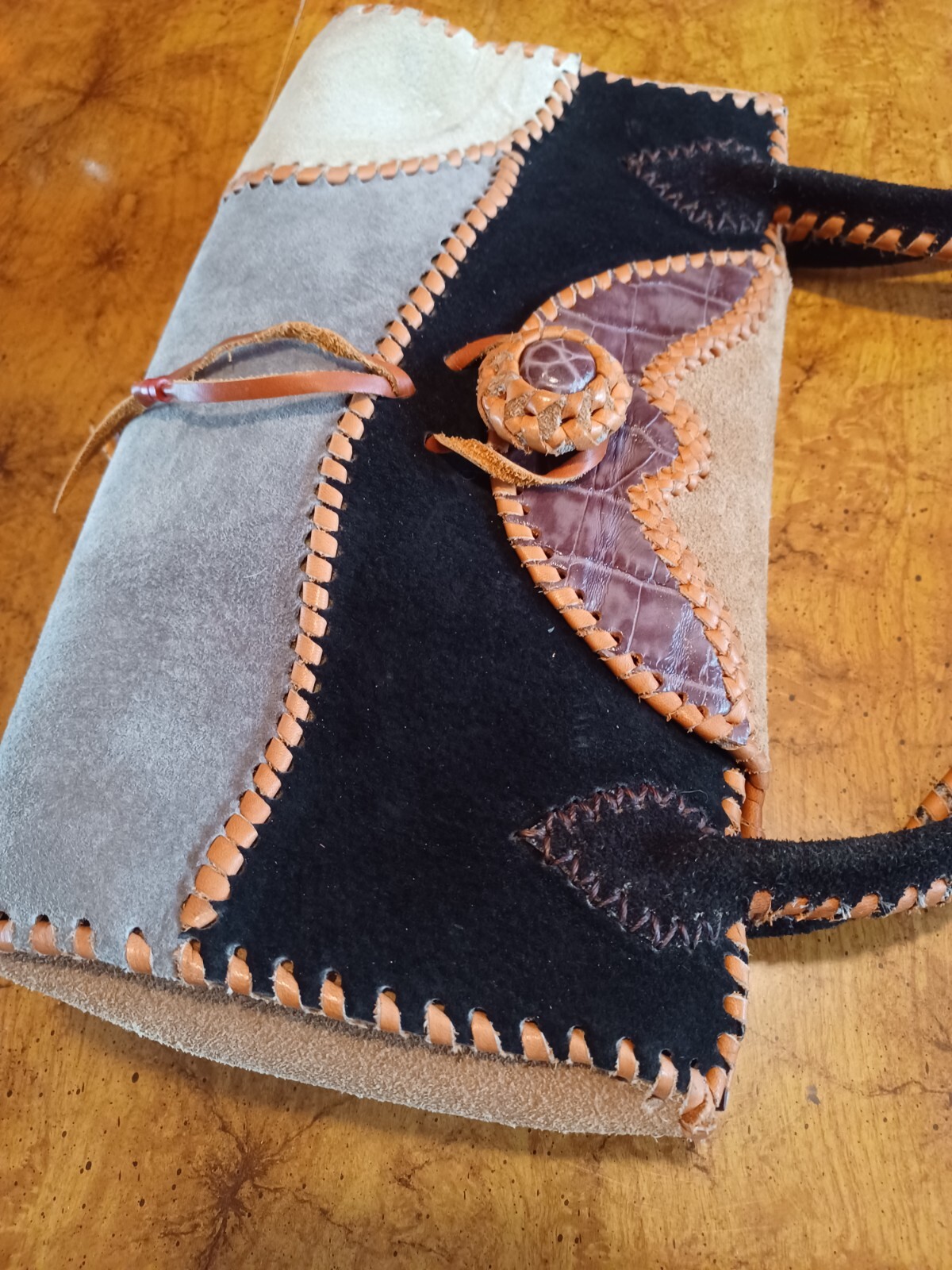 Unique Suede Patchwork Boho Purse Shoulder Bag Bo… - image 4