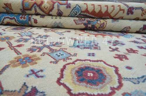For Home Decor Floral Oriental Area Rug 9X12 Beige, Blue, Hand-Knotted Rug 4810 - Picture 3 of 9