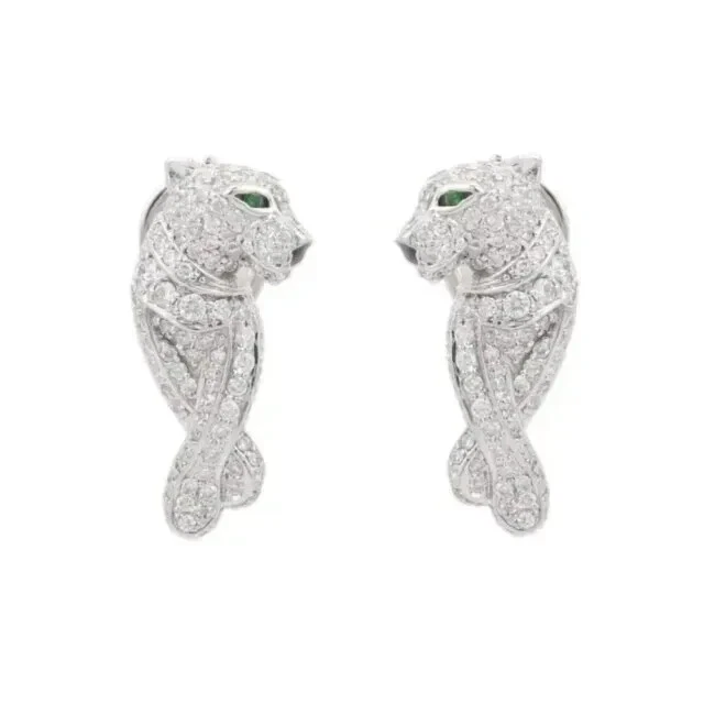 Pendiente redondo de pantera de diamante simulado de 2,80 quilates enchapado en oro blanco de 14 k Foto 2 de 4