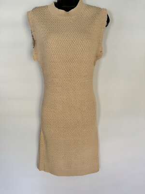 NWT Endless Rose Cream Textured Knit Crochet Bodycon Mini Dress Size L Tie  Back | eBay