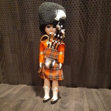 Vintage Celluloid Doll Scottish With Bagpipes 1960s Sleeping eyes 8.5 Inch