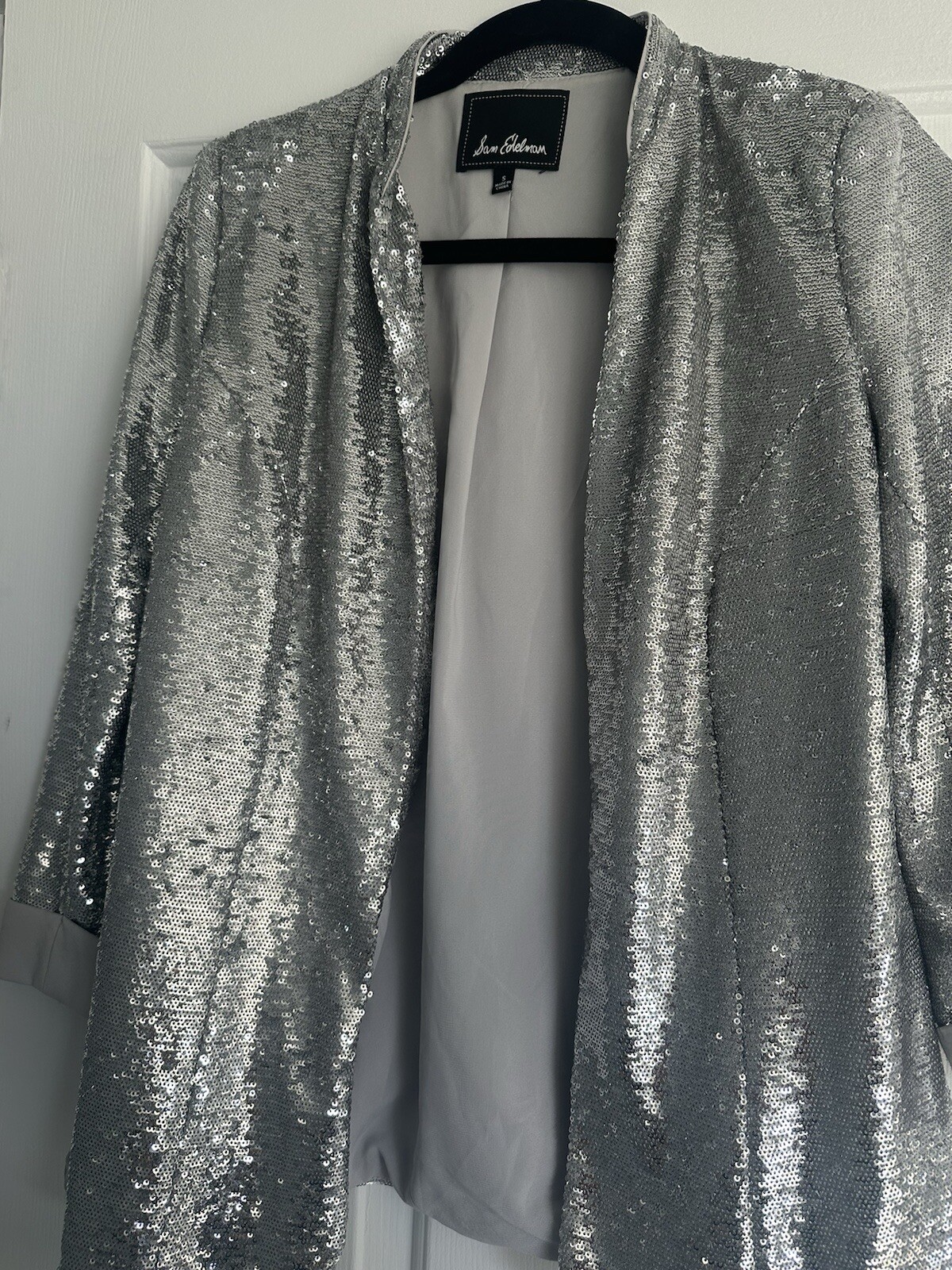 Sam Edelman Silver Sequin Jacket Blazer Size S - image 3