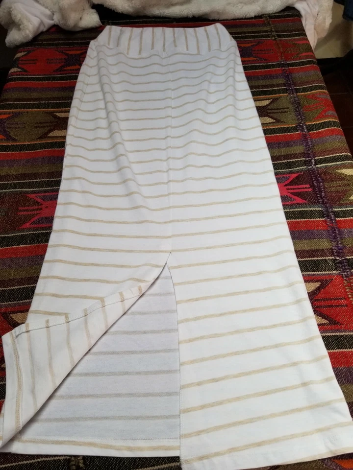 Maxi falda recta a rayas testament blanca tallada en la espalda grande para mujer EE. UU. Foto 2 de 4