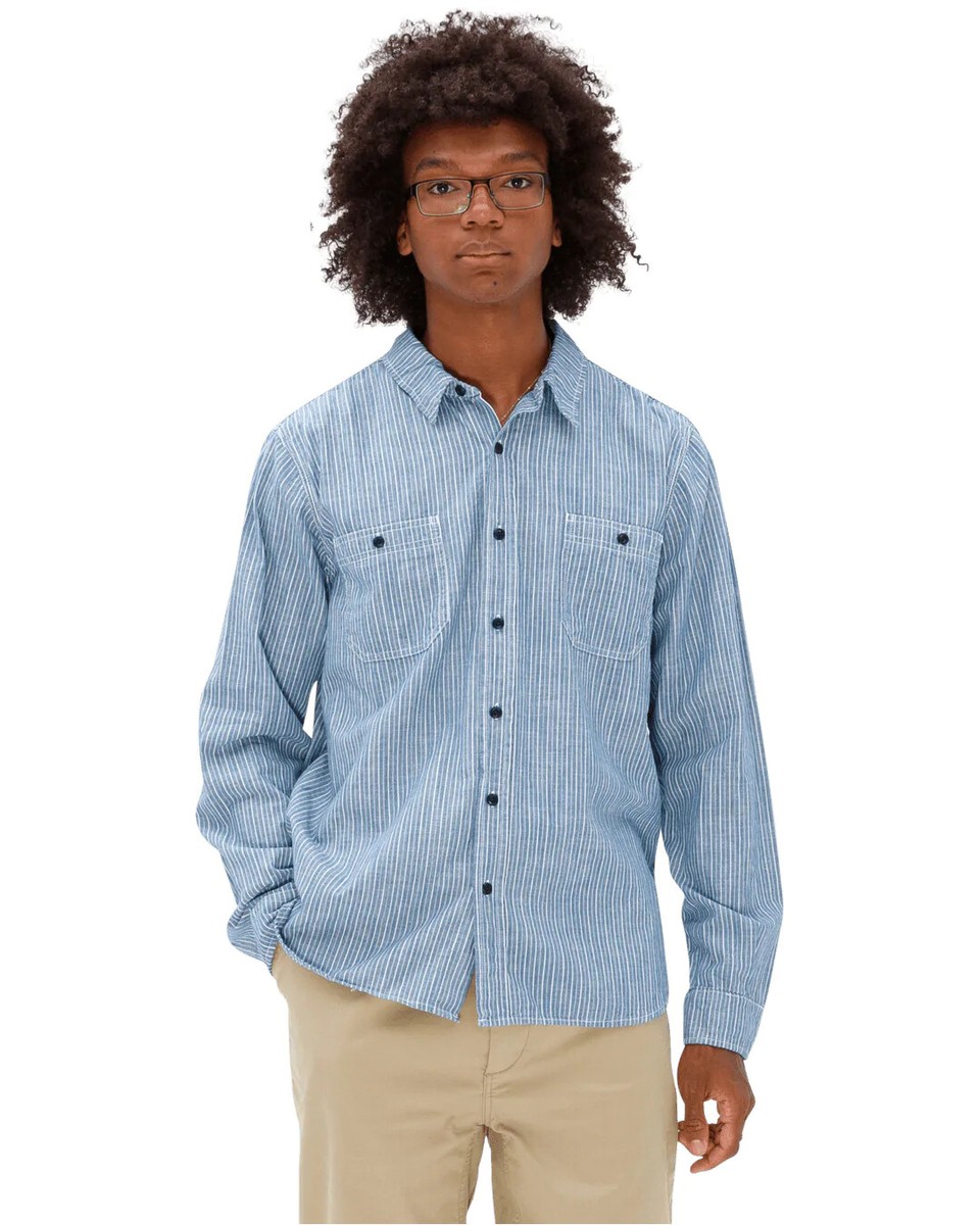 Birdwell Beach Britches Chambray Conductor Shirt Vintage Navy