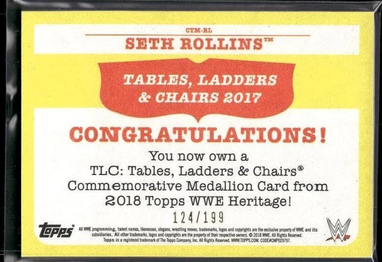2018 Topps WWE Heritage #CTM-RL Seth Rollins Commemorative Medallion #/199 - Image 2 of 2