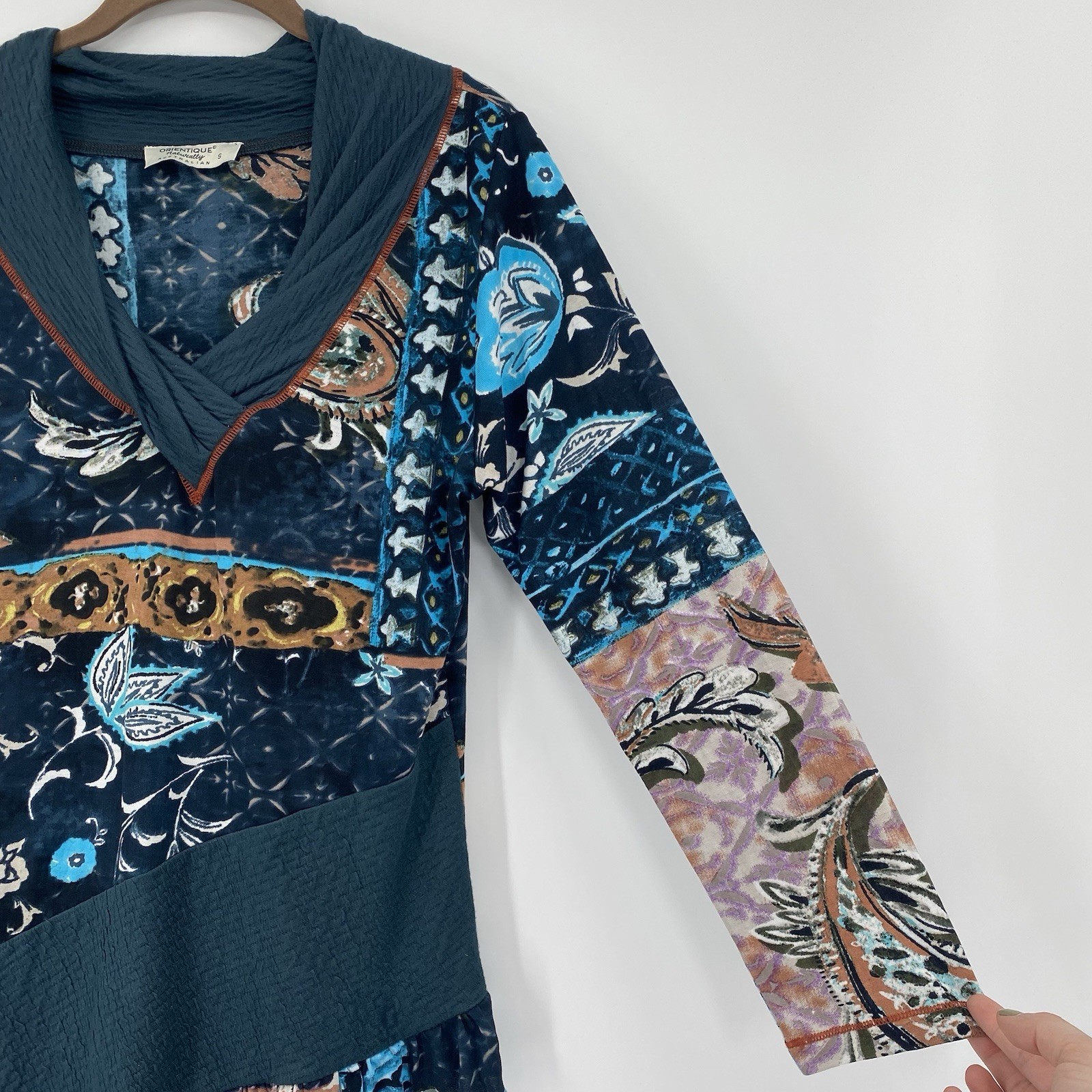 Orientique Naturally Small Patchwork Top Long Sle… - image 10