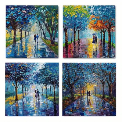 4pcs Abstract Tree Poster, Vibrant Colorful Wall Art Canvas Unframed/Framed