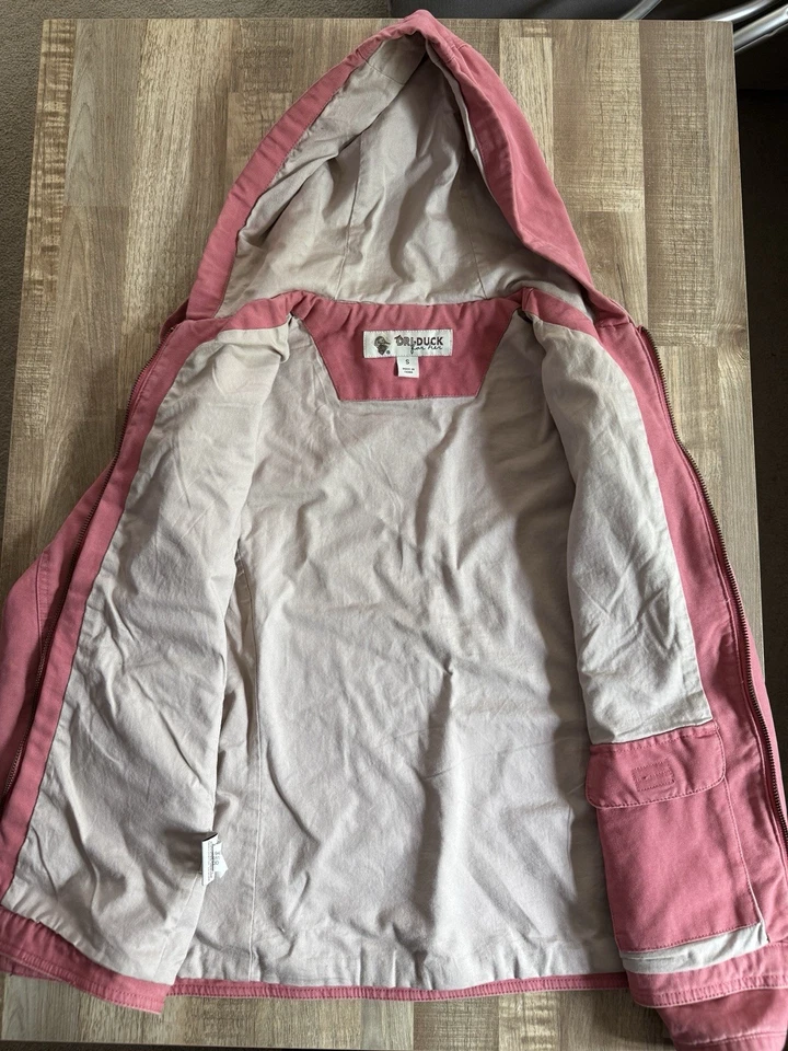 Chaqueta de granero Dri Duck rosa con cremallera abrigo pequeño para mujer, 100 % lona de algodón Foto 3 de 4