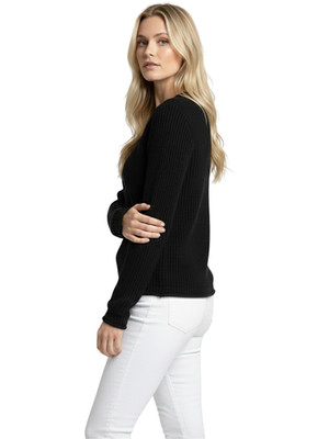 Yemak Women's Classic Crewneck Waffle Knit Long Sleeve Pullover Sweater MK8176