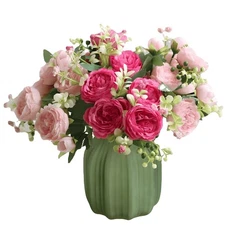3-Pack Artificial Roses Bouquet, Mixed Pink Silk, Faux Floral Arrangements