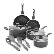 GreenLife 12PC Aluminum Set Fry Pan Stockpot  Charcoal Gray Ceramic Cookware