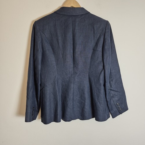 Hobbs by Marilyn Anselm 12 Linen Blazer Jacket Navy Blue Single Button - Picture 8 of 10