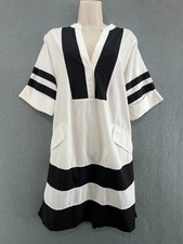 Madewell Coastal Nautical Tunic Dress S Black White Cotton Pocket Riviera Women