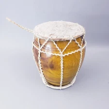 Vintage Indian Nepali Dholak Acoustic 2-Headed Goatskin Drum Mahogany 