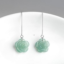 Certified Natural Green A Jade jadeite Rose 925 Sterling Silver Earline Earrings