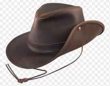 Henschel Brown Leather Mountaineer Western Leather Aussie Hat Size M