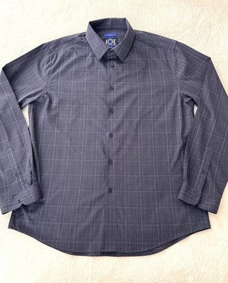 Joseph Abboud Mens L Slim Fit Dress Shirt Gray Plaid Long Sleeve Button Up