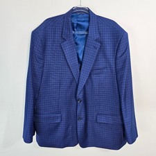 Oak Hill Mens Blue Check Blazer 2 Button Sport Coat Size 52 Regular