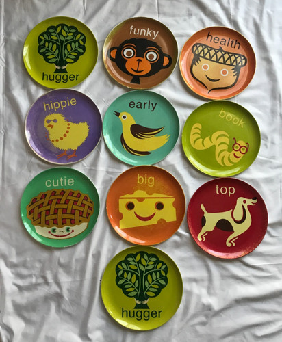 RARE Jane Jenni LOT OF 10 Melamine Plates Funky Cutie Top Big Health Big Hugger