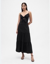 Gap Tiered Tie Front Black Maxi Dress Size XS NWOT RT$118