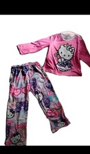 Hello Kitty Girls Pink Fleece Pajama Set Long Sleeve Top  Pants Graphic Print