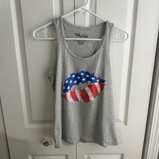 Willow Trails American Flag Lips Gray Tank Women’s Size Small Summer 4th Of July