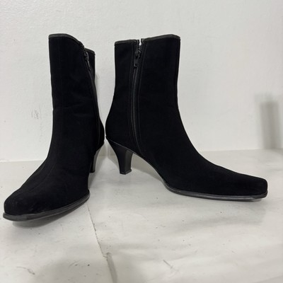 STUART WEITZMAN MID-CALF Black Fabric BOOTIES Zip-up Mismatched Heels Sz. 8N