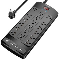 18 Outlets Surge Protector Power Strip - 6 Feet Flat Plug Heavy Duty Extensio...
