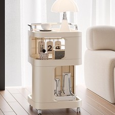 2 Tier Rolling Bedside Table Cabinet Nightstand Storage End Side Table