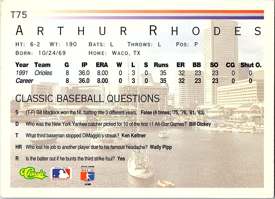 Baseball #T75 Arthur Rhodes Baltimore Orioles - Image 2 of 2