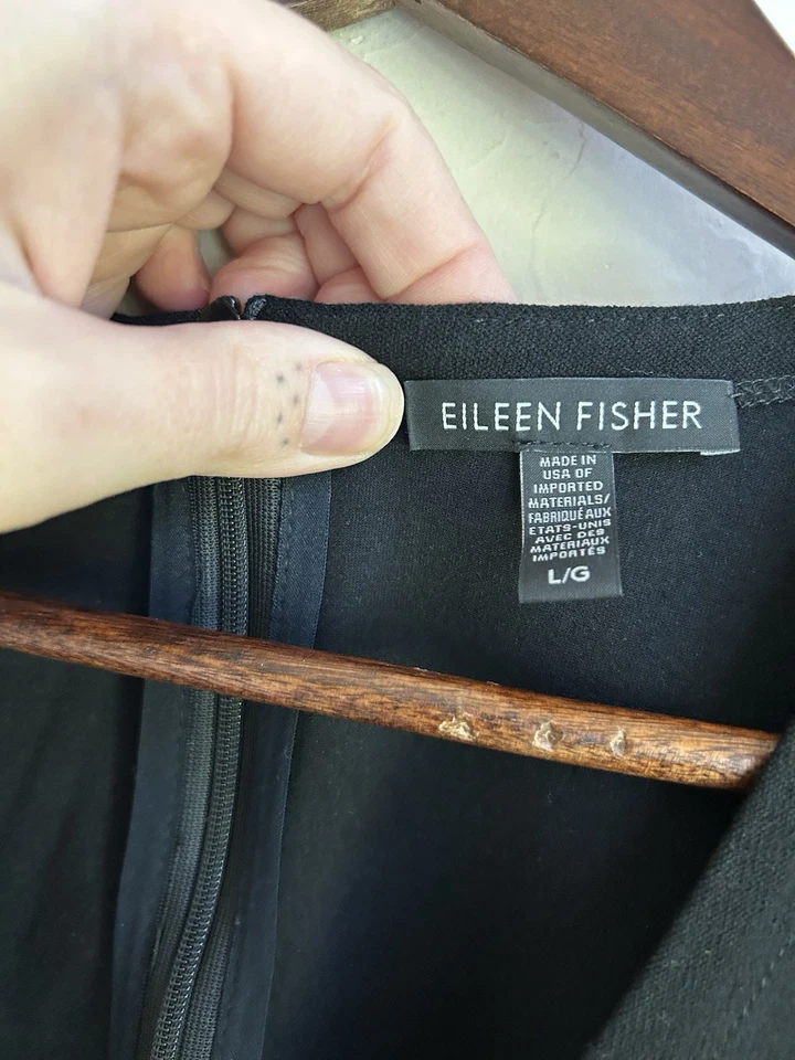 Mono negro Eileen Fisher L pierna ancha corta sin mangas minimalista tranquilo de lujo Foto 4 de 4
