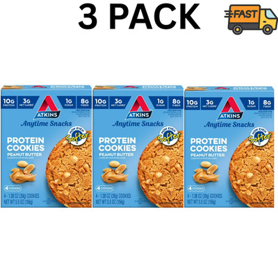 Atkins Keto Friendly Peanut Butter High Protein Soft Chewy Cookies 3 Pack
