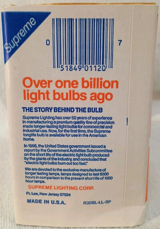 2-Supreme Long Life Reflector Indoor Spot Bulb 75 Watt R30 SP New Old Stock USA - Image 4 of 4