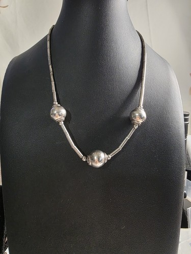 Sterling Silver 925 Ball And Tube On 925 Chain Stunning 18" 26.94 Grams All 925