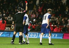 Sandor Torghelle of Cryrstal Palace is sent off at the Carling Cu- 2004 Photo