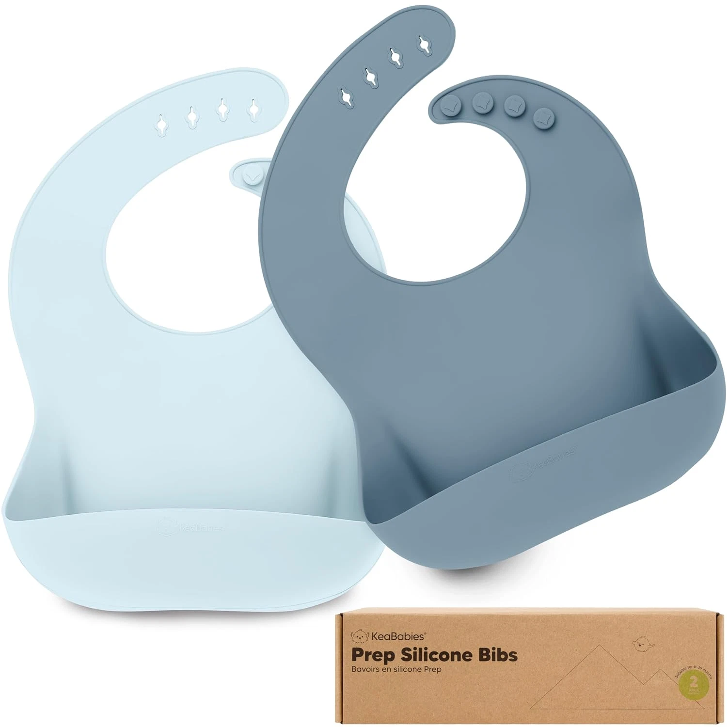 2-Pack Silicone Baby Bibs for Eating - Sturdy Food-Grade Silicone Bibs for Babie